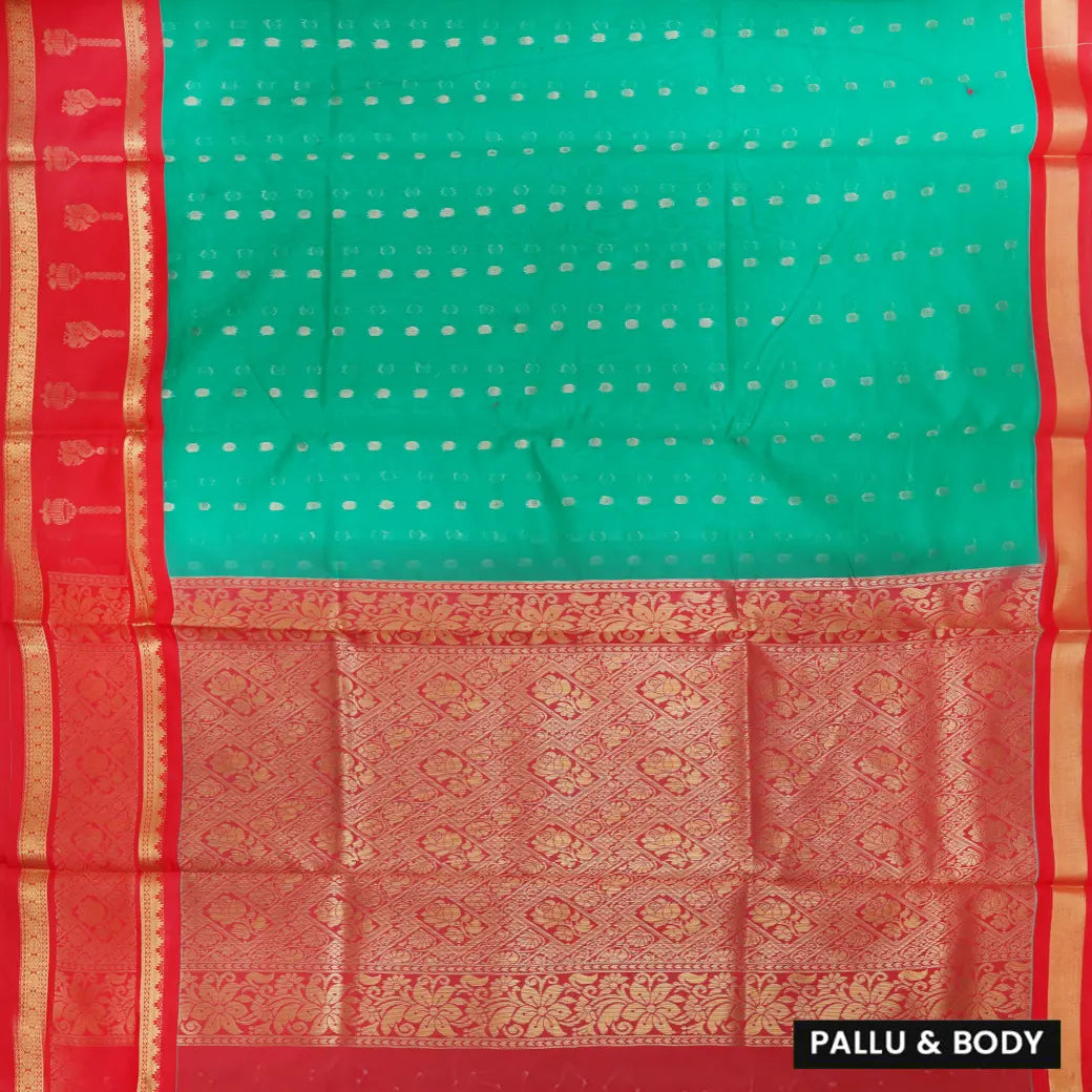 Green With Red Semi Silk Cotton Saree