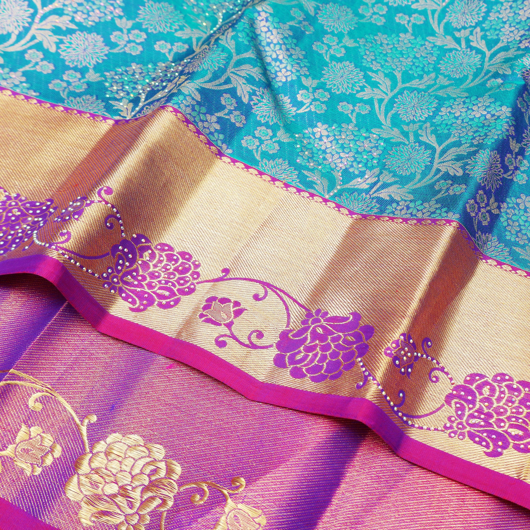 Sky Blue With Pink pure Kanchipuram silk saree