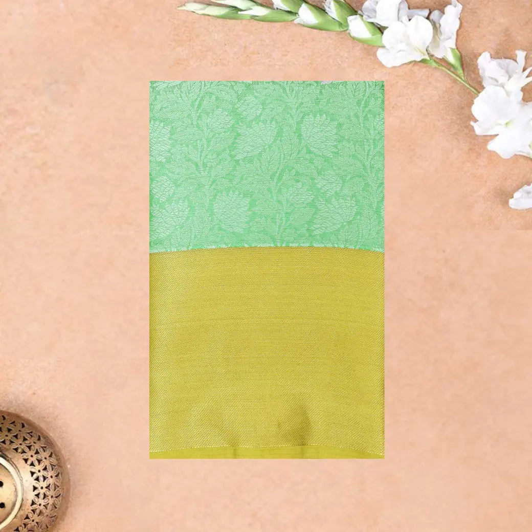 Light Green with Golden-Yellow in Leaf Pattern Design Tanchui Silk Saree