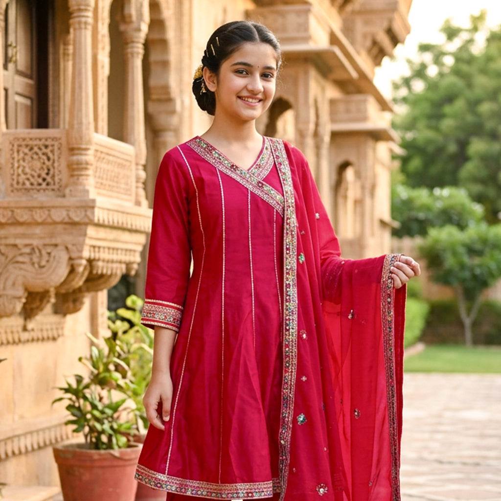 Rani Pink Color Girls Branded Readymade Sharara set