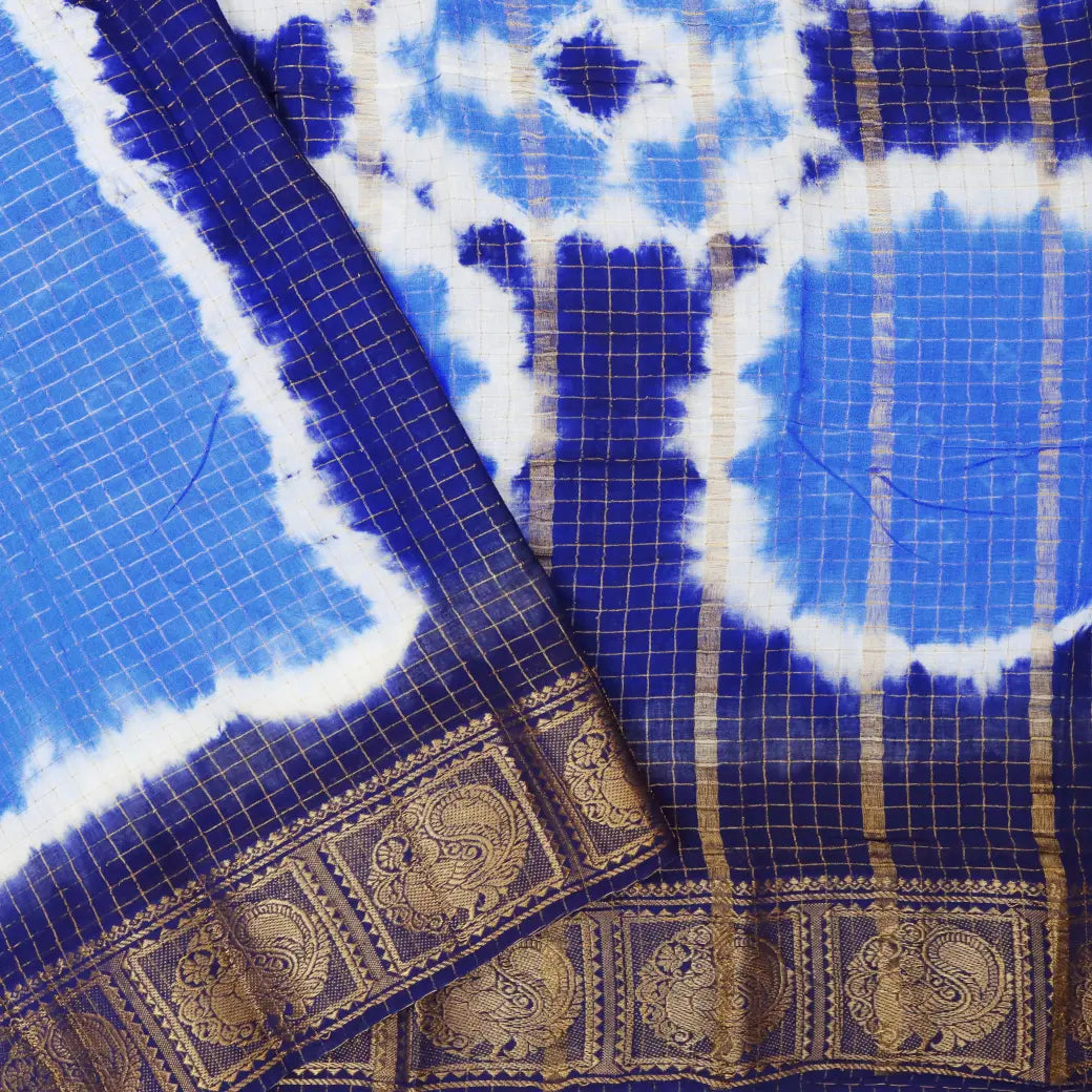 Dark blue With navy border Sungudi Cotton Saree without Blouse