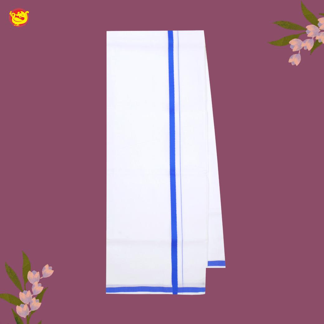 White with SKY BLUE Fancy Border Single Layer Cotton Men’s Dhoti