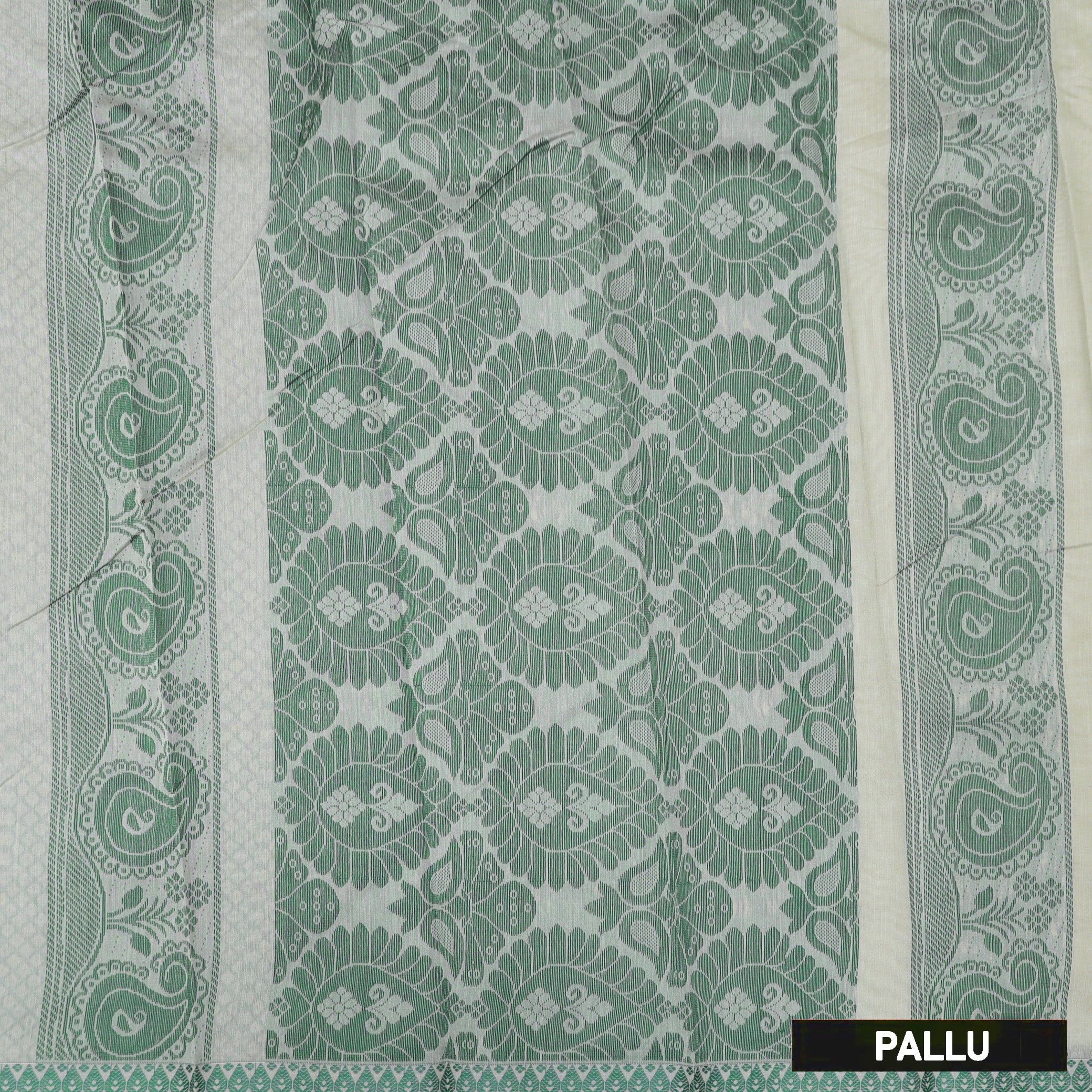 Pista Green With Green Silk Cotton Saree Without Border