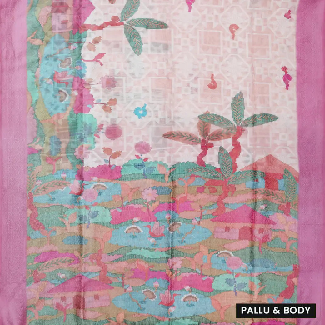Pale Pink with Pink Floral Pattern Semi Burberry Silk Saree