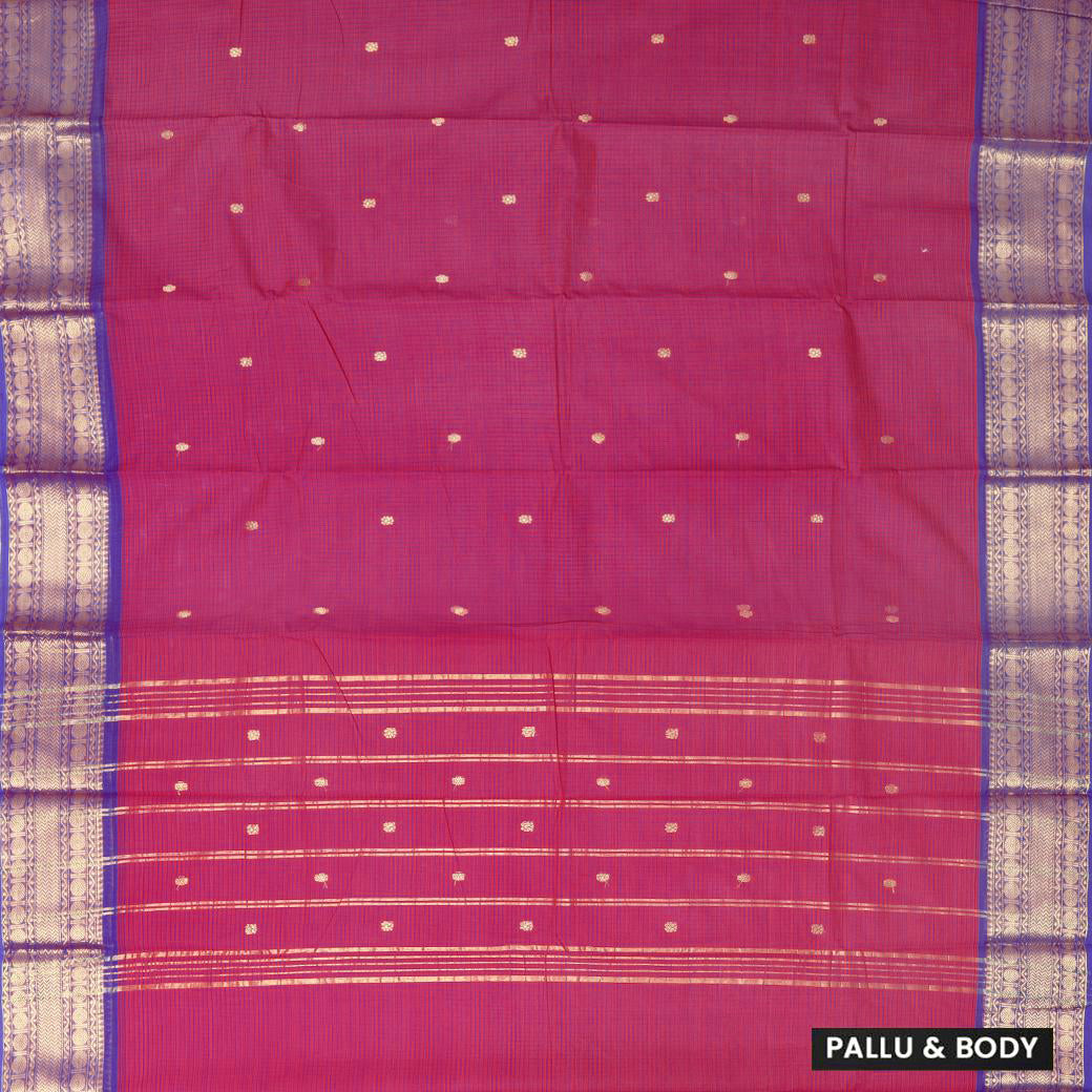 Dark Pink With Copper Zeri Checked Pure Cotton Saree