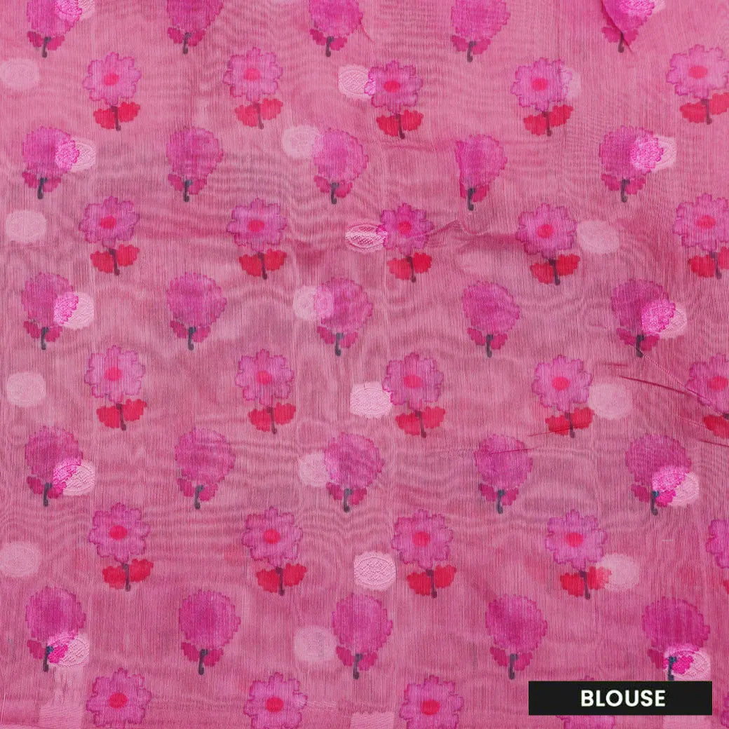 Pale Pink with Pink Floral Pattern Semi Burberry Silk Saree