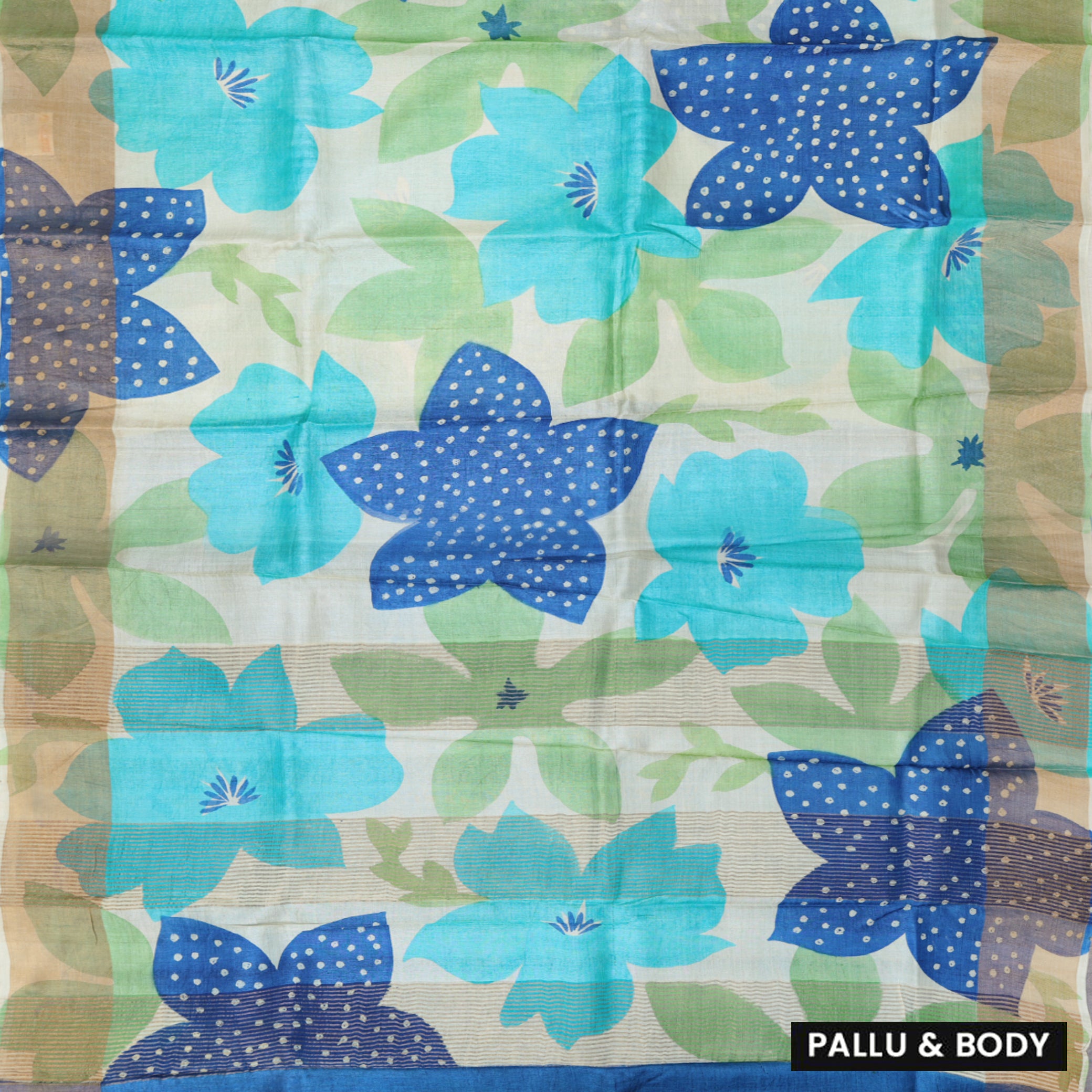 Pure Tussar Silk Saree Multi Colour With Floral Design and Painted Prints and Zari Woven Border