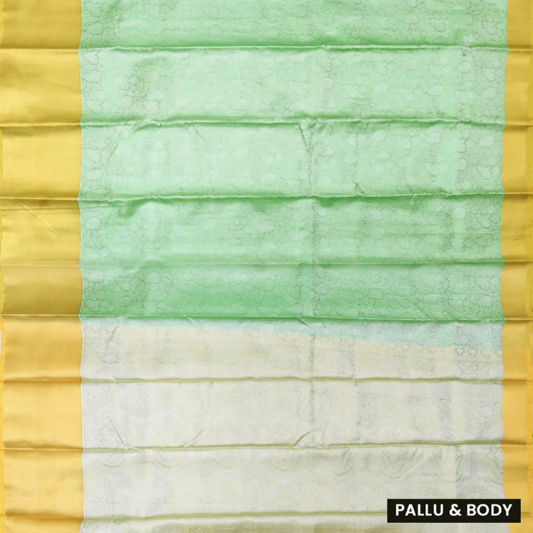 Light Green with Golden-Yellow in Leaf Pattern Design Tanchui Silk Saree