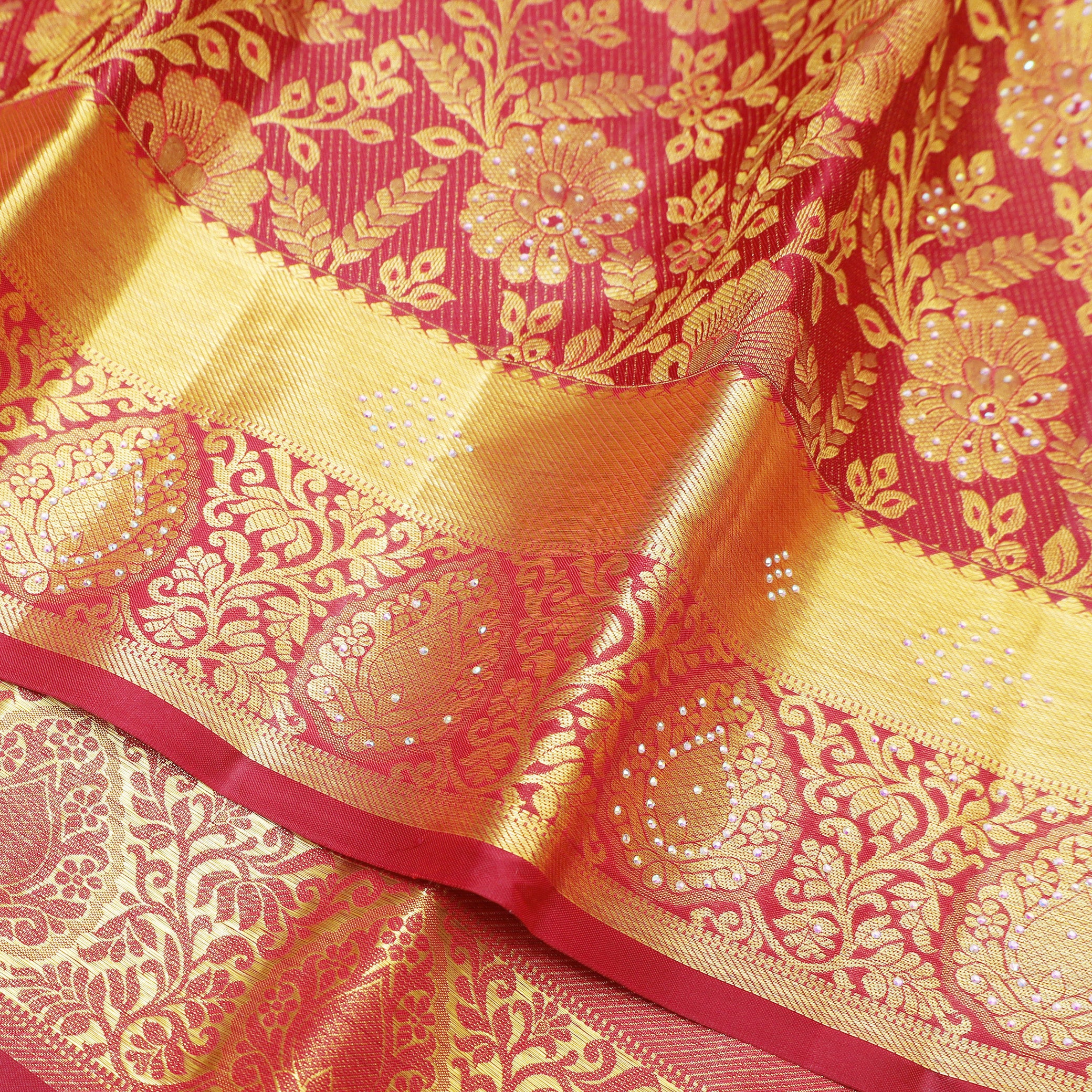 Red Color Golden Zari Border Wedding Silk Saree