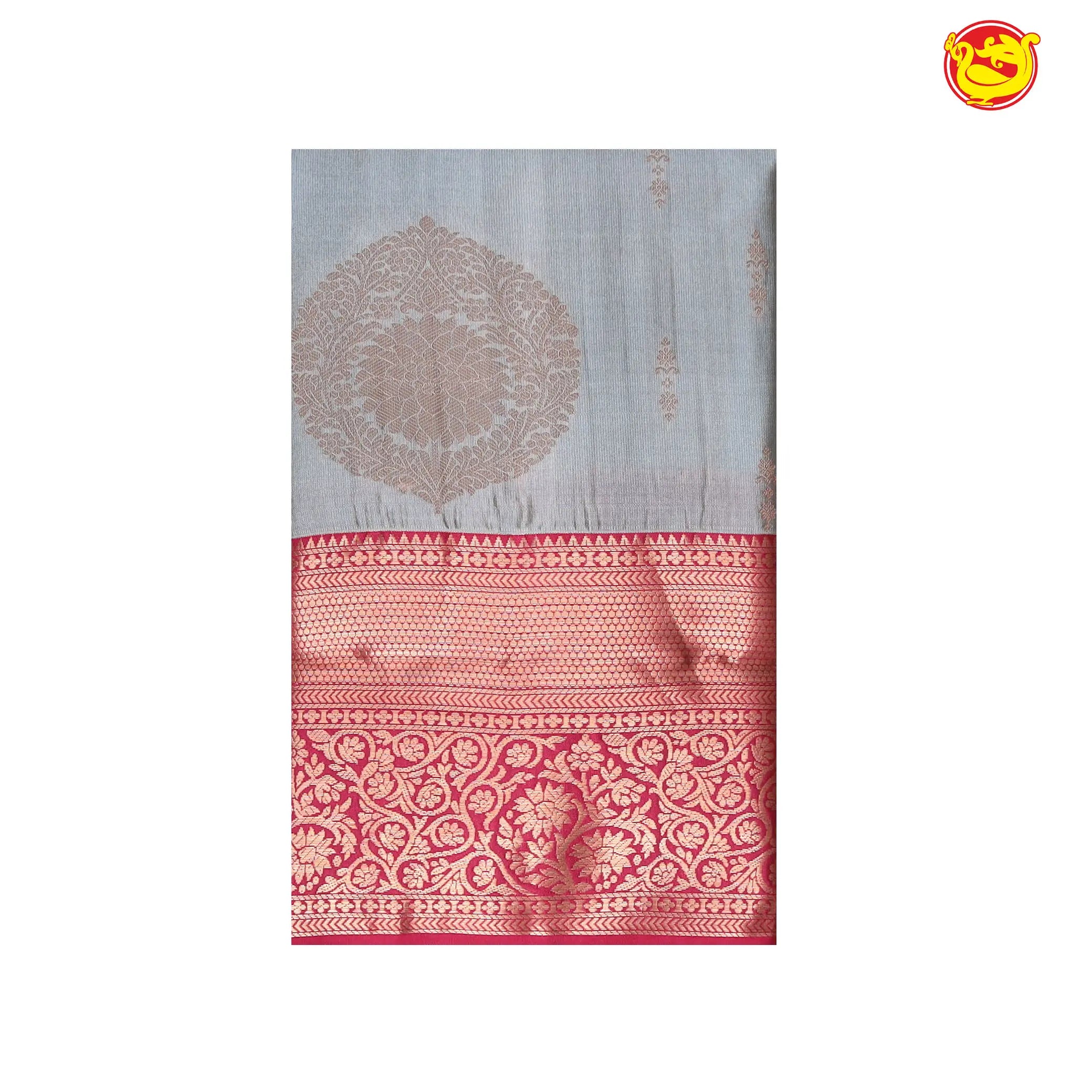 Light Grey with Red Soft Silk Saree