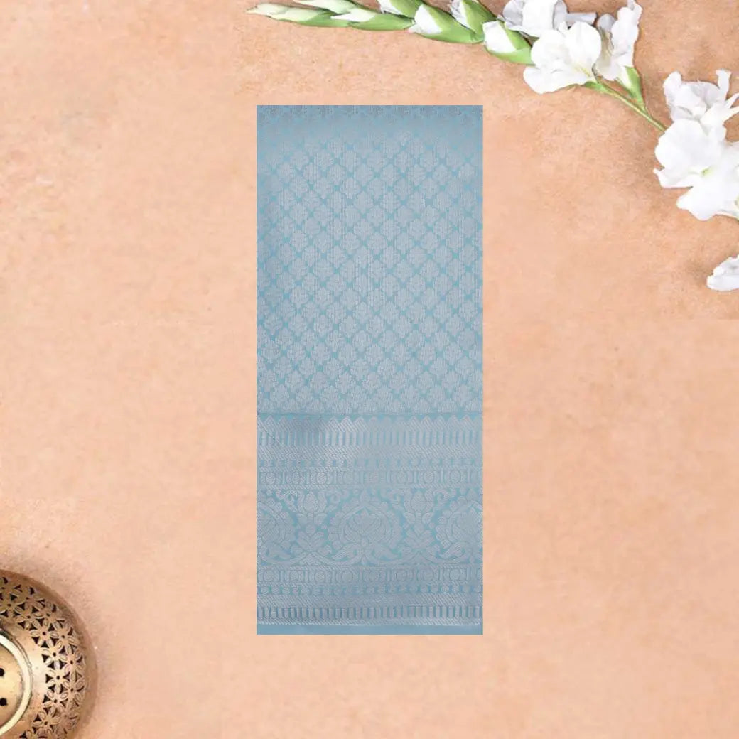 Powder Blue with Silver Geometric Patterns Art Silk Saree