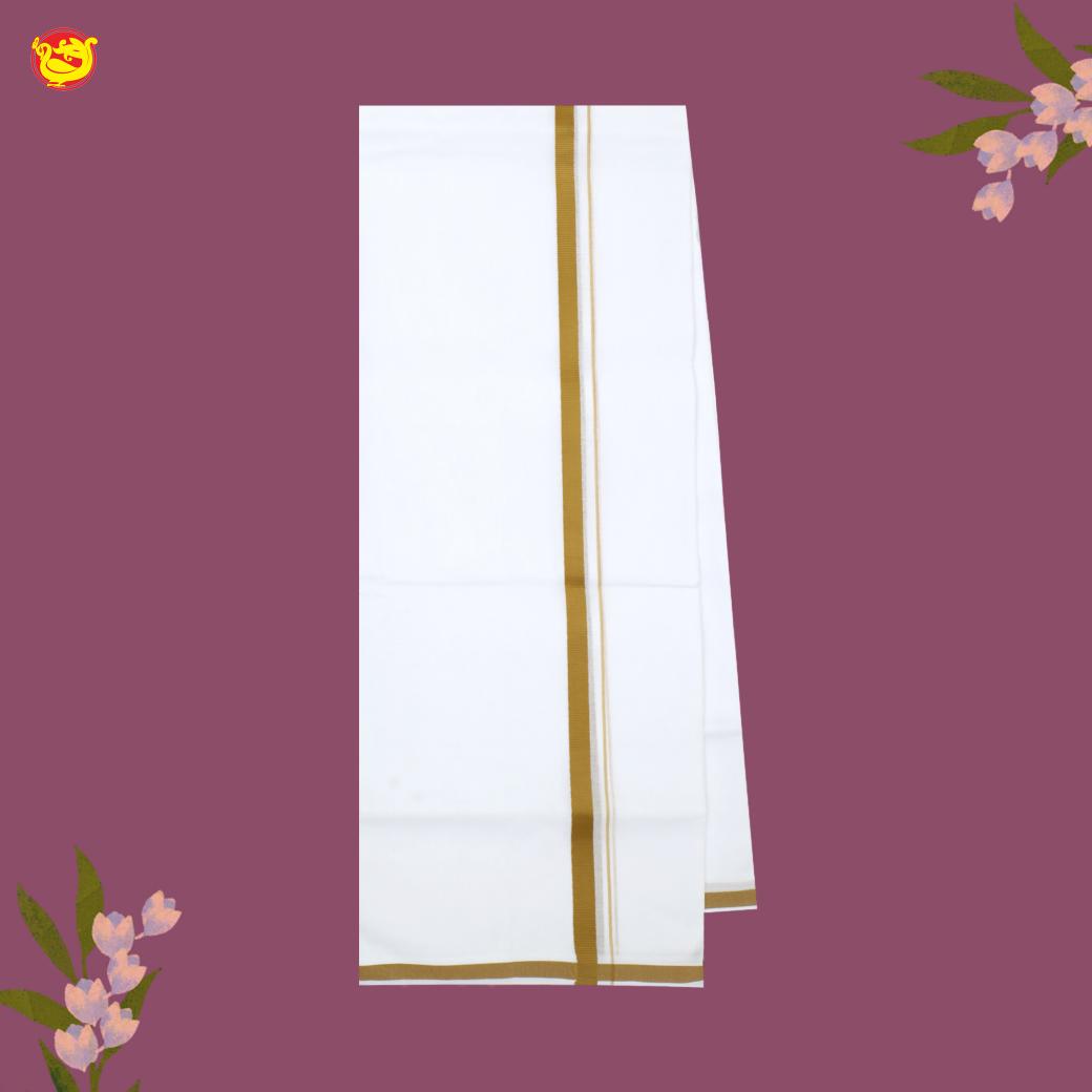 White with OLIVE GREEN Fancy Border Single Layer Cotton Men’s Dhoti