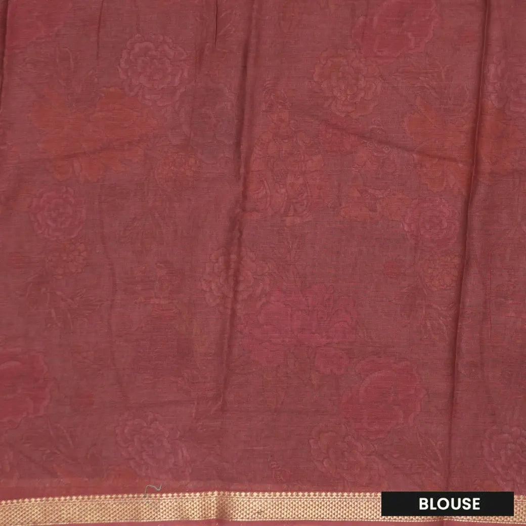 Green with Maroon priented floral design Semi Chanderi Saree