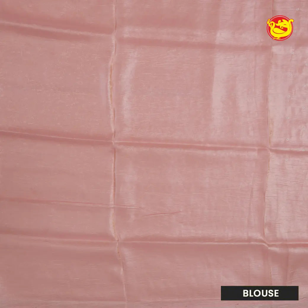 Baby Pink with Embroidery work Buttas and Floral Design Tissue Saree
