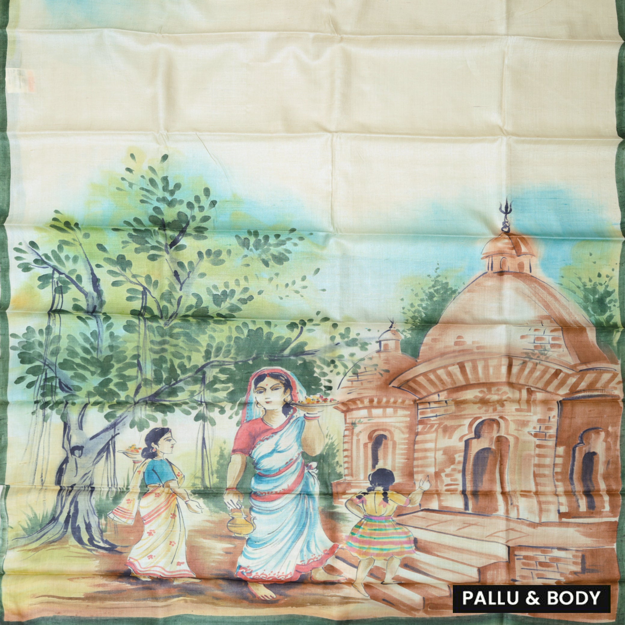 Pure Tussar Silk Saree Multi Colour With Floral Design and Painted Prints and Zari Woven Border