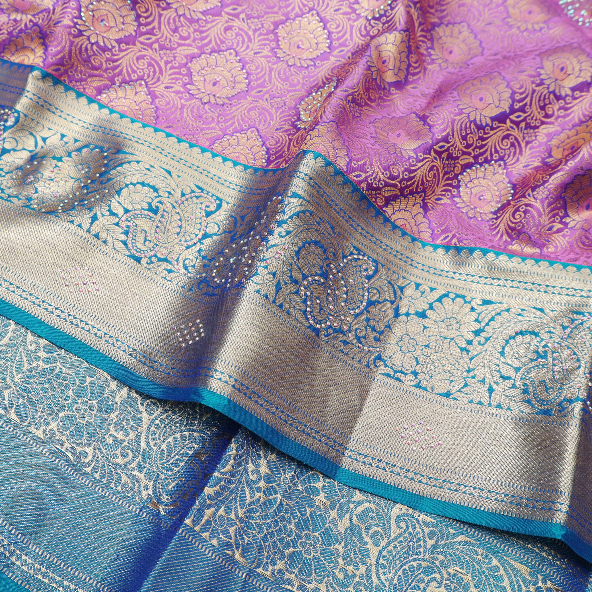 Grape With Blue pure Kanchipuram silk saree