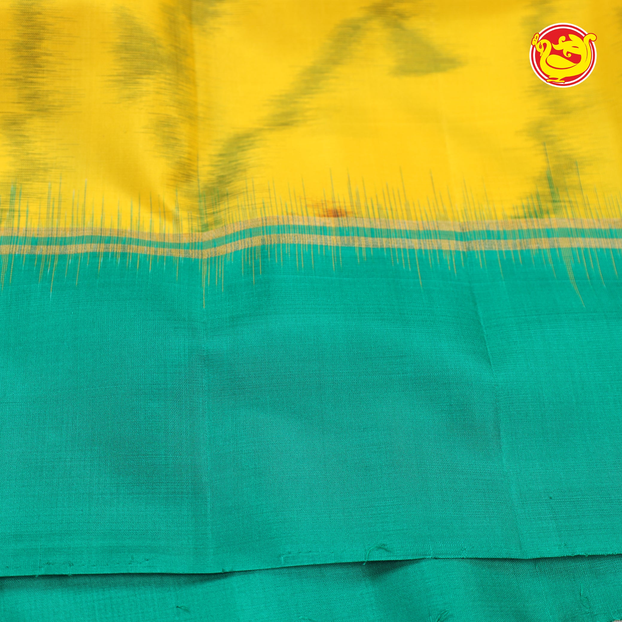 yellow with green ikat soft silk saree