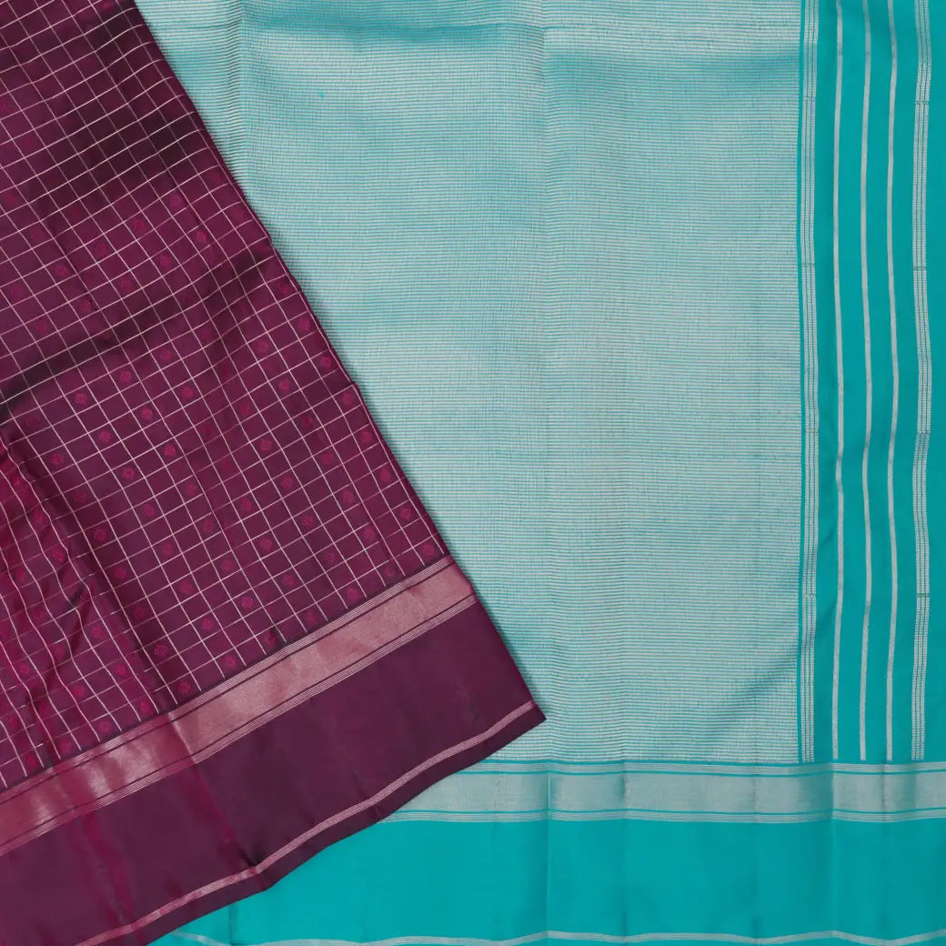PURPLE CHECKED WITH BLUE Traditional Soft Silk Saree