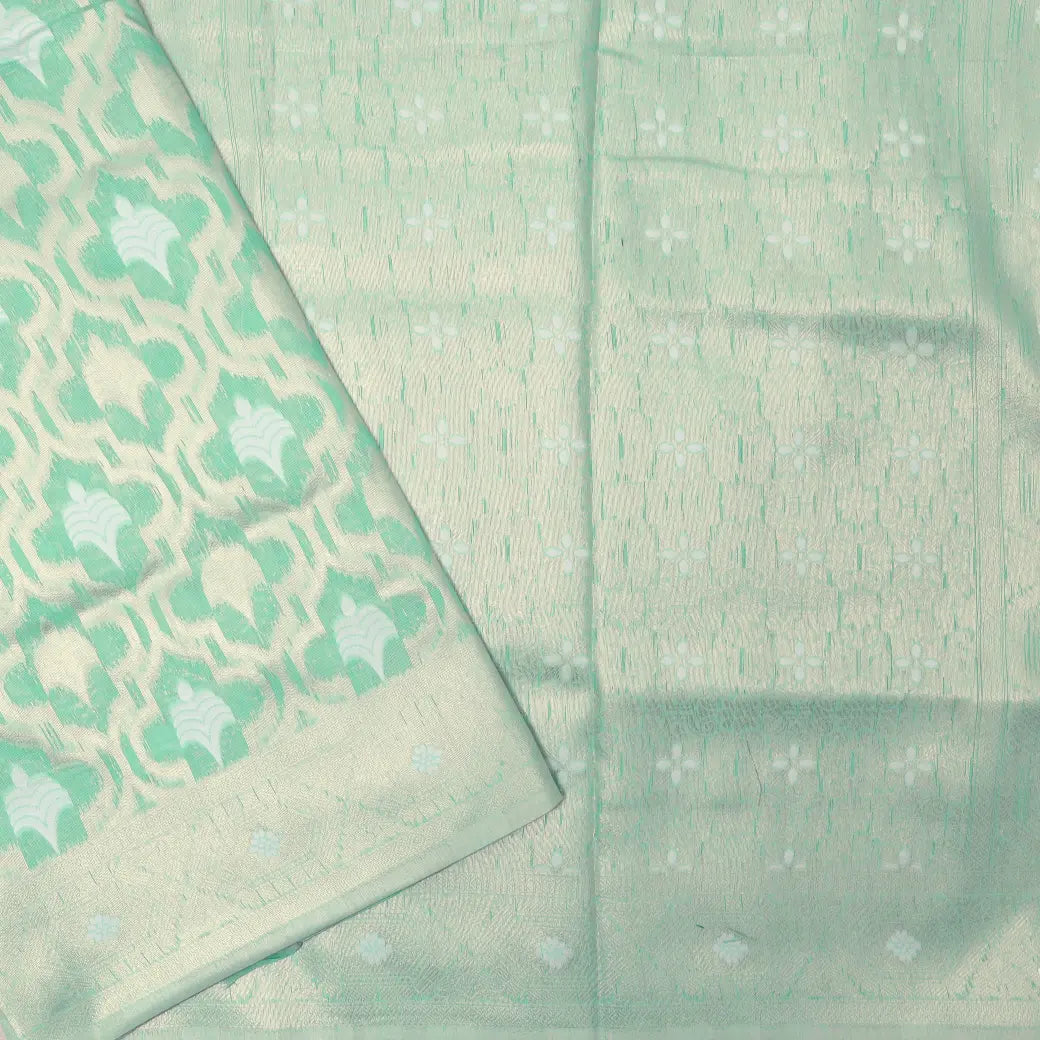 GREEN WITH FLORAL GOLD COLOR JERRY LINEN JACQUARD SAREES