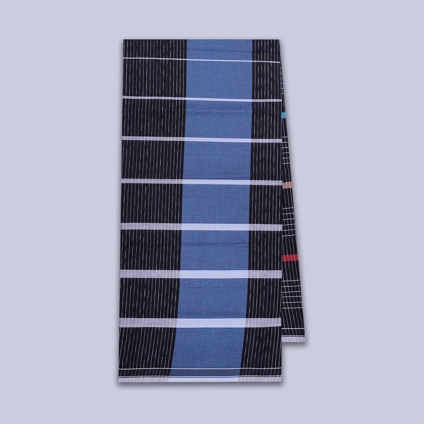 Men’s Black With Light Blue Stripe Cotton Stitched Lungi