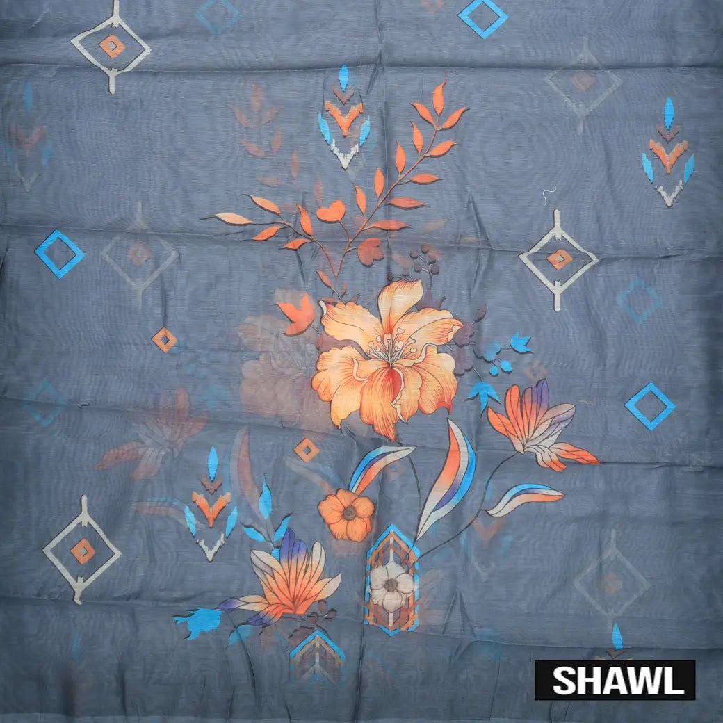 Light Dusty Blue with Deep Rose Ladies Cotton Chudithar Set Material