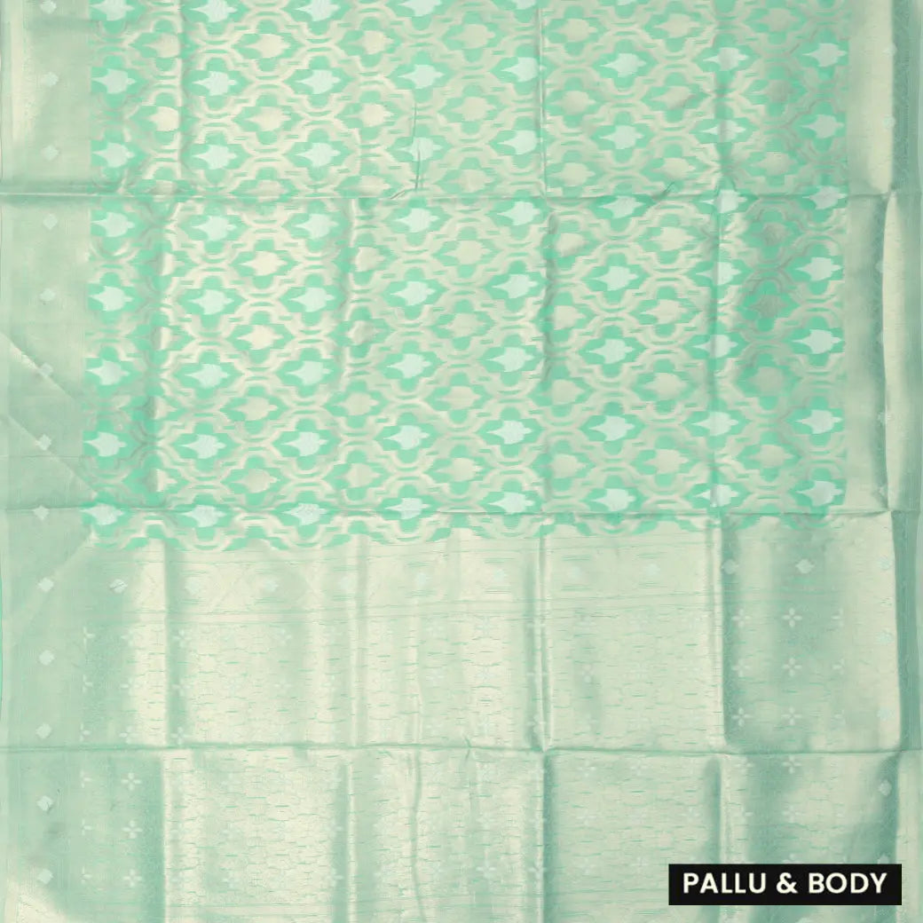 GREEN WITH FLORAL GOLD COLOR JERRY LINEN JACQUARD SAREES