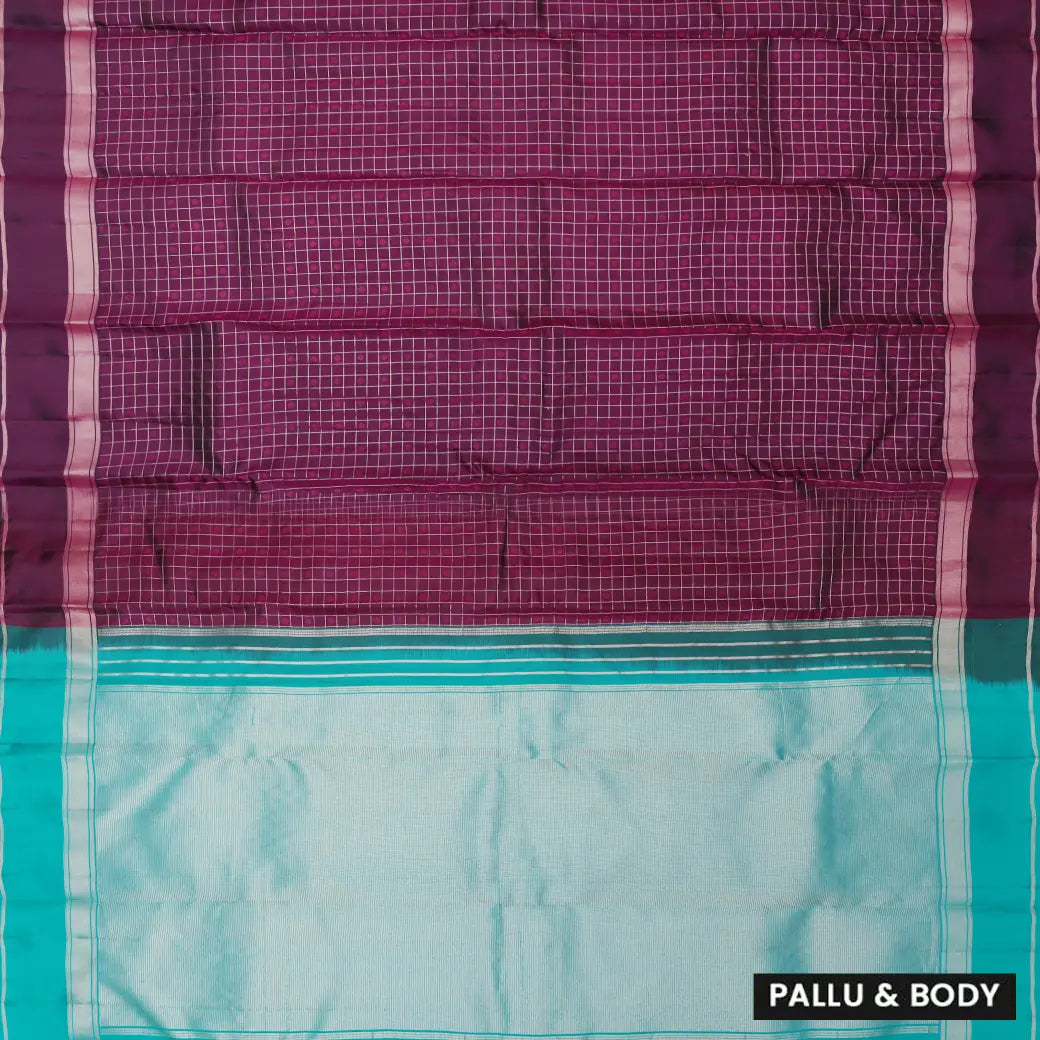 PURPLE CHECKED WITH BLUE Traditional Soft Silk Saree