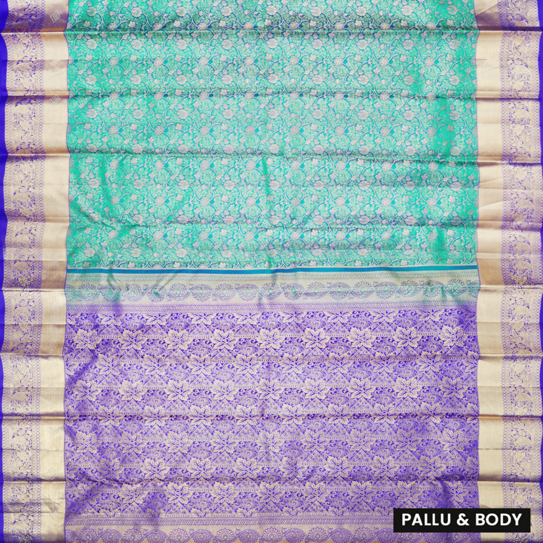 Green With Royal Blue pure Kanchipuram silk saree