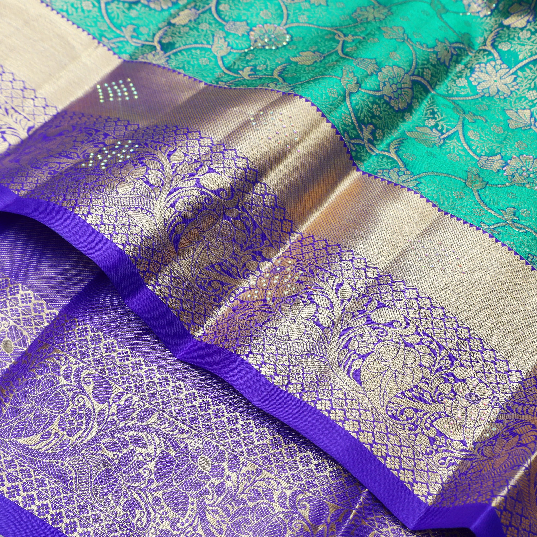 Green With Royal Blue pure Kanchipuram silk saree