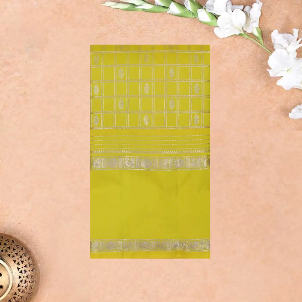 LEMON YELLOW CHECKED TRADITIONAL SOFT SILK SAREES