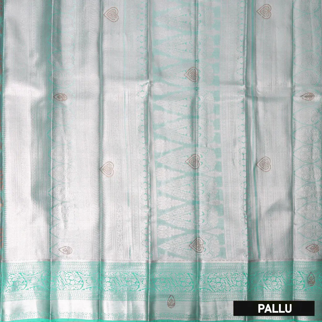 Cool Grey With Green Floral Design Tissue Silk Saree