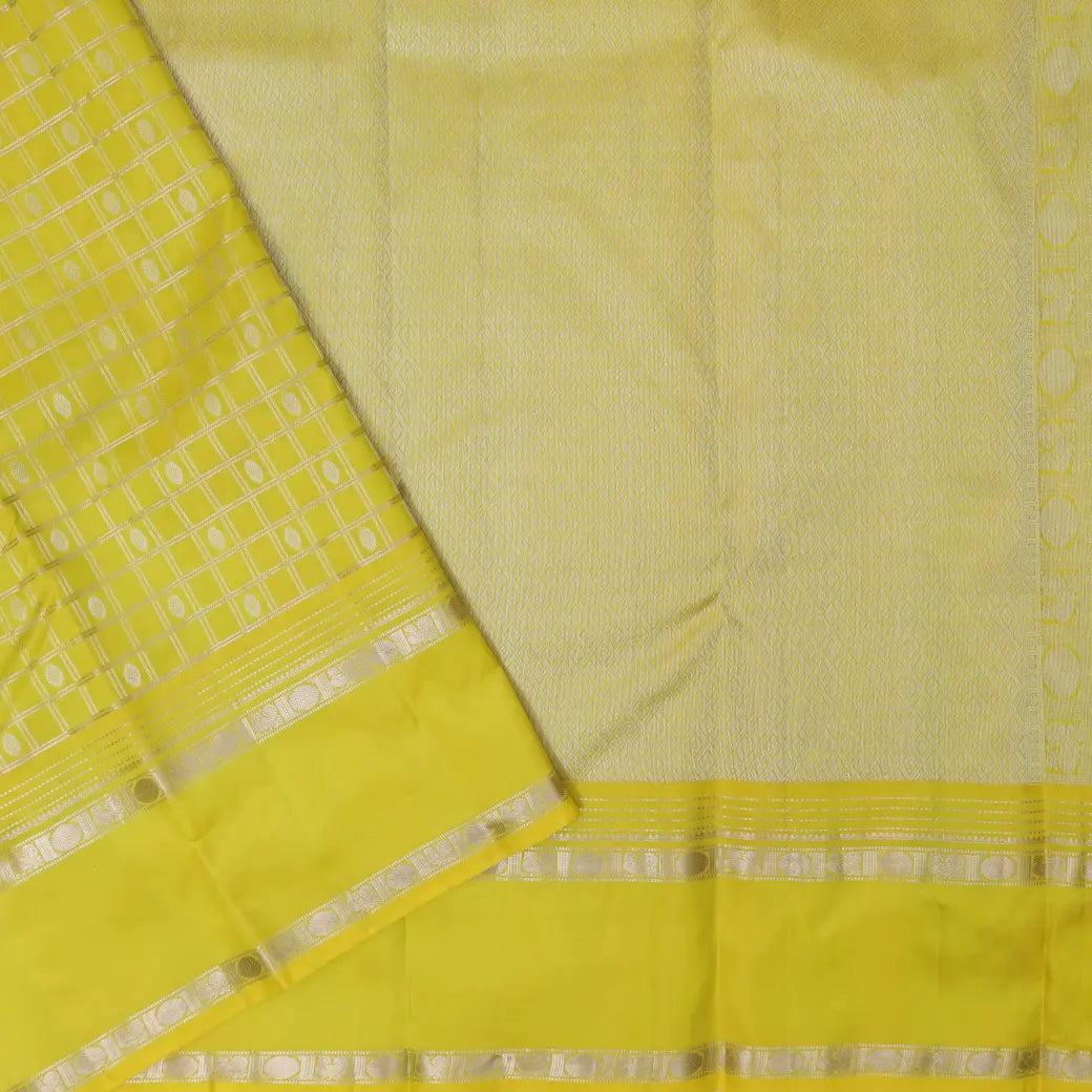 LEMON YELLOW CHECKED TRADITIONAL SOFT SILK SAREES