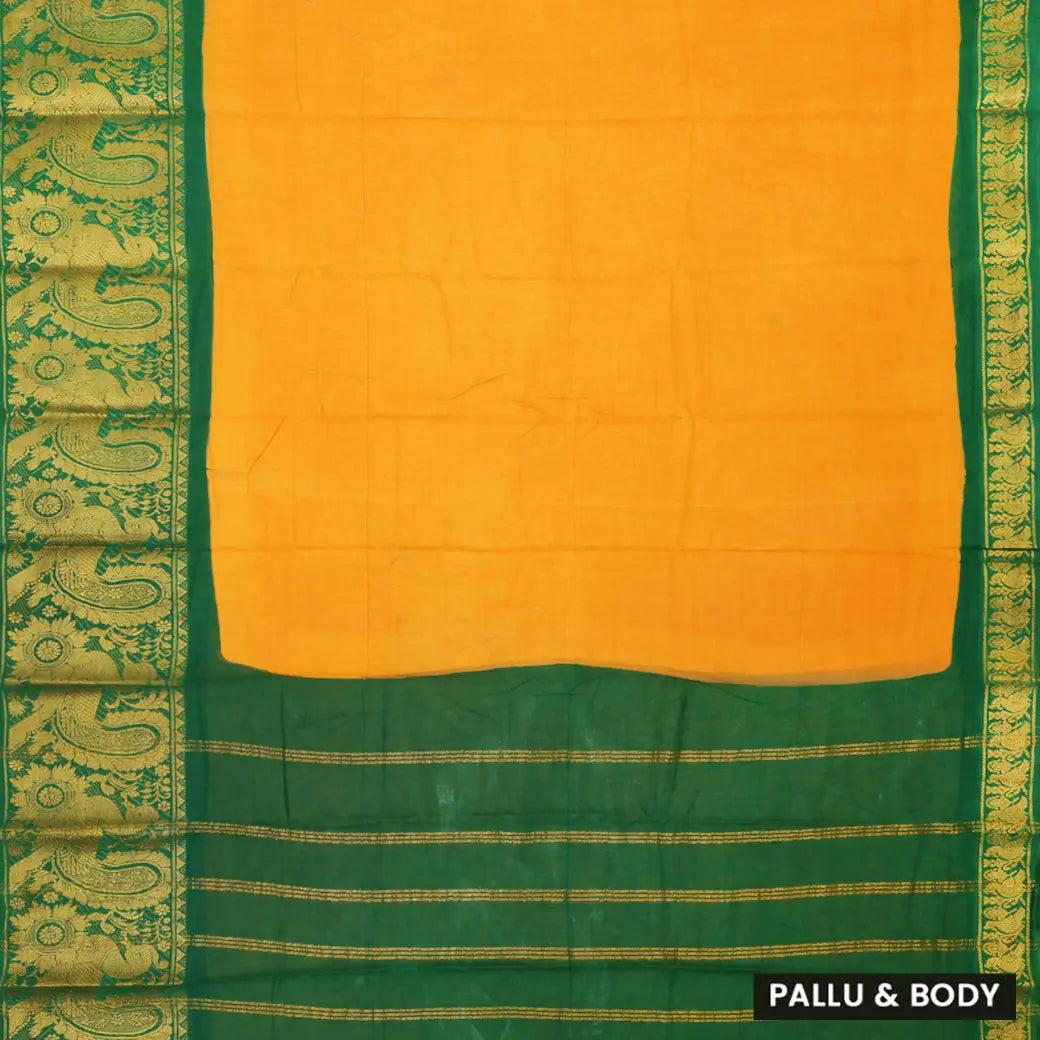 Mango Yellow, With green Sungudi Cotton Saree without Blouse