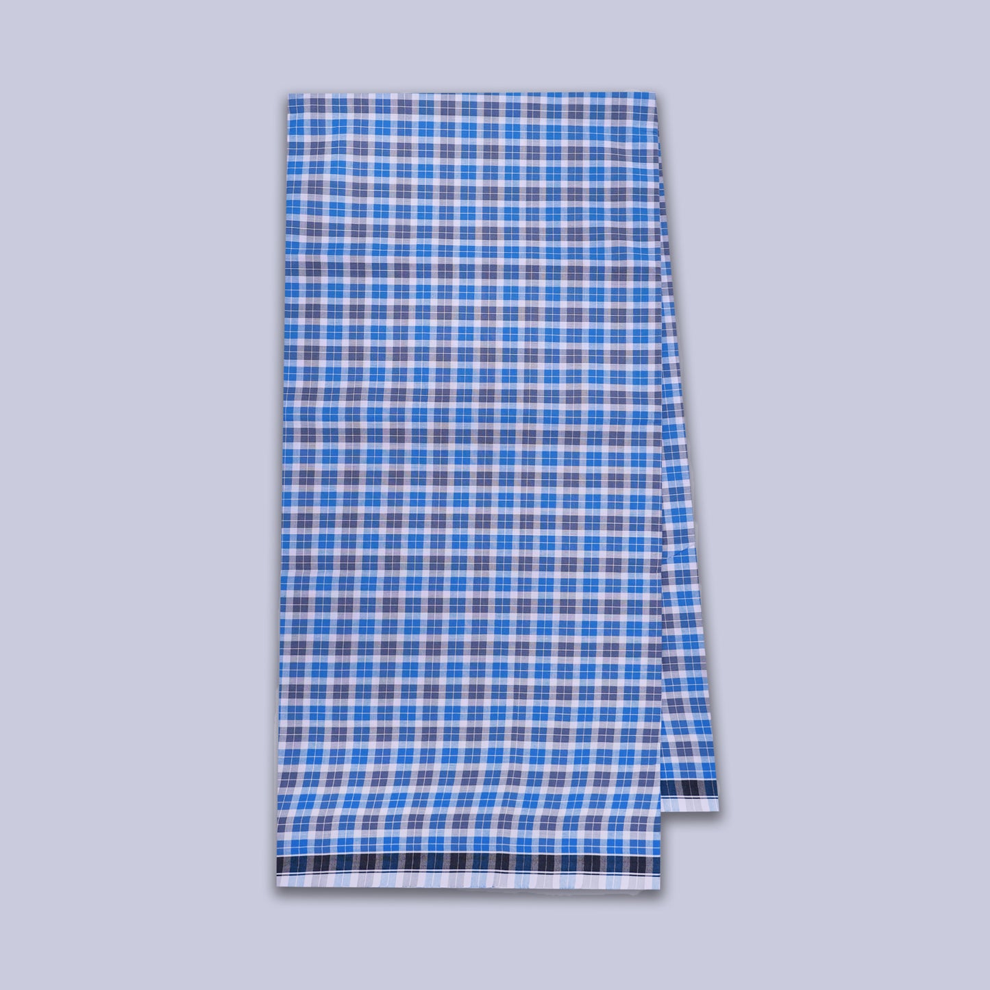 Men’s Light Blue With Gery Small Checked Cotton Stitched Lungi
