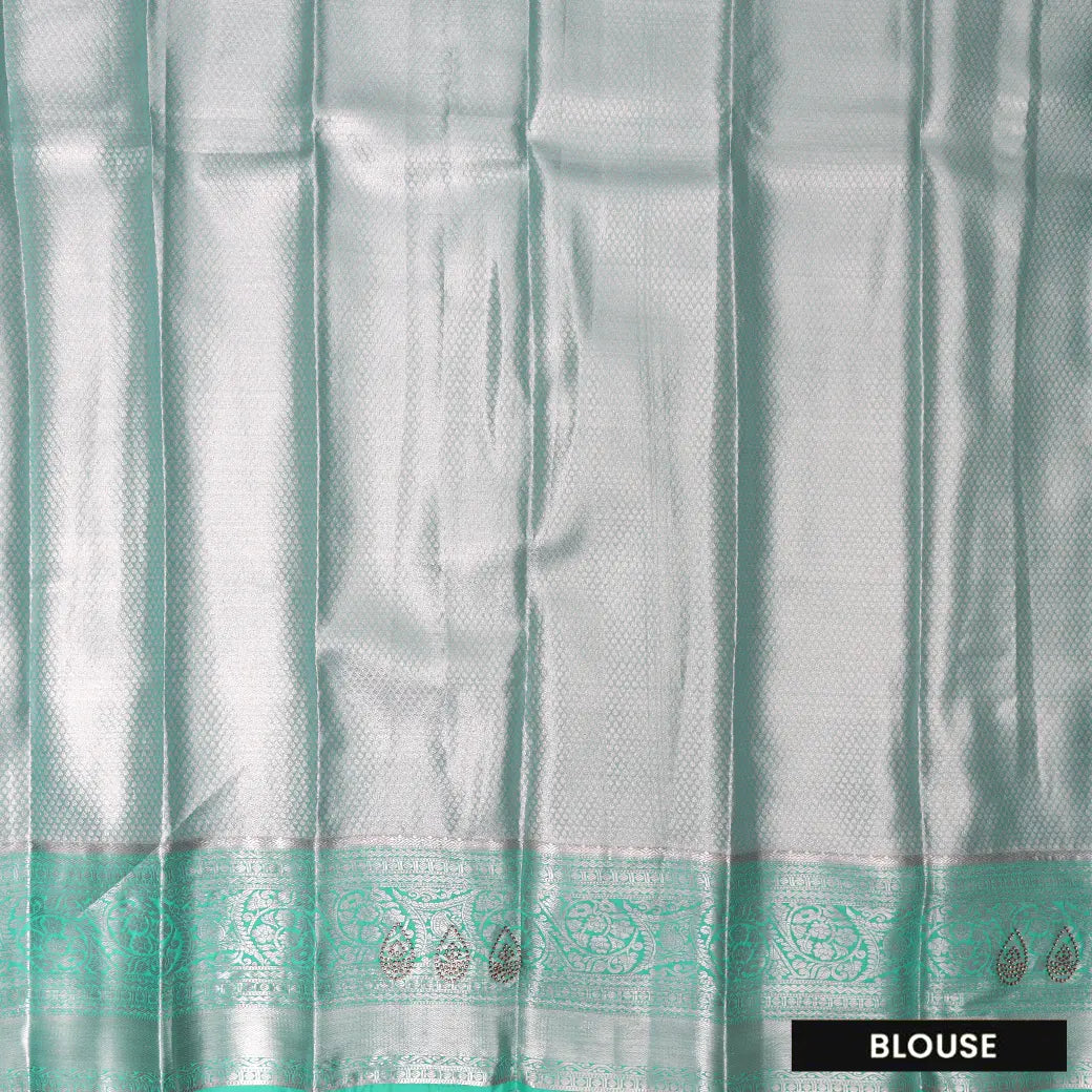 Cool Grey With Green Floral Design Tissue Silk Saree