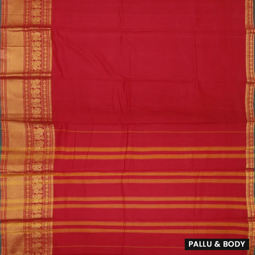 Red With Green Plain Narayanpet Cotton Saree Without Blouse