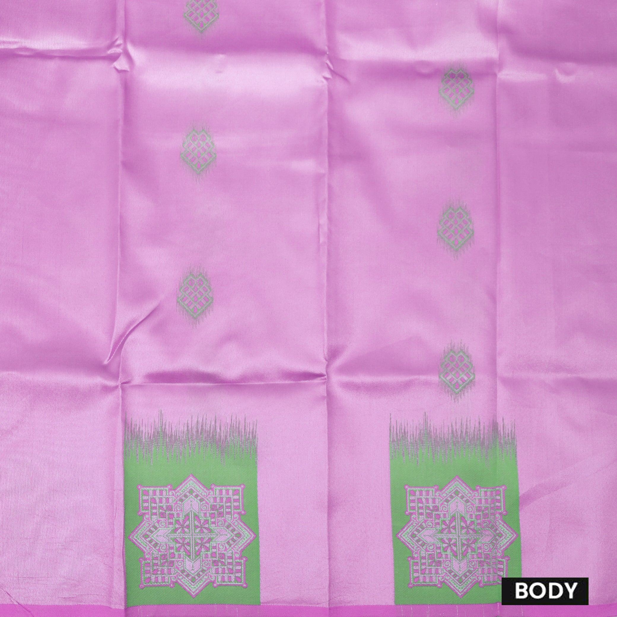 Pink with Green Litchi Silk Saree