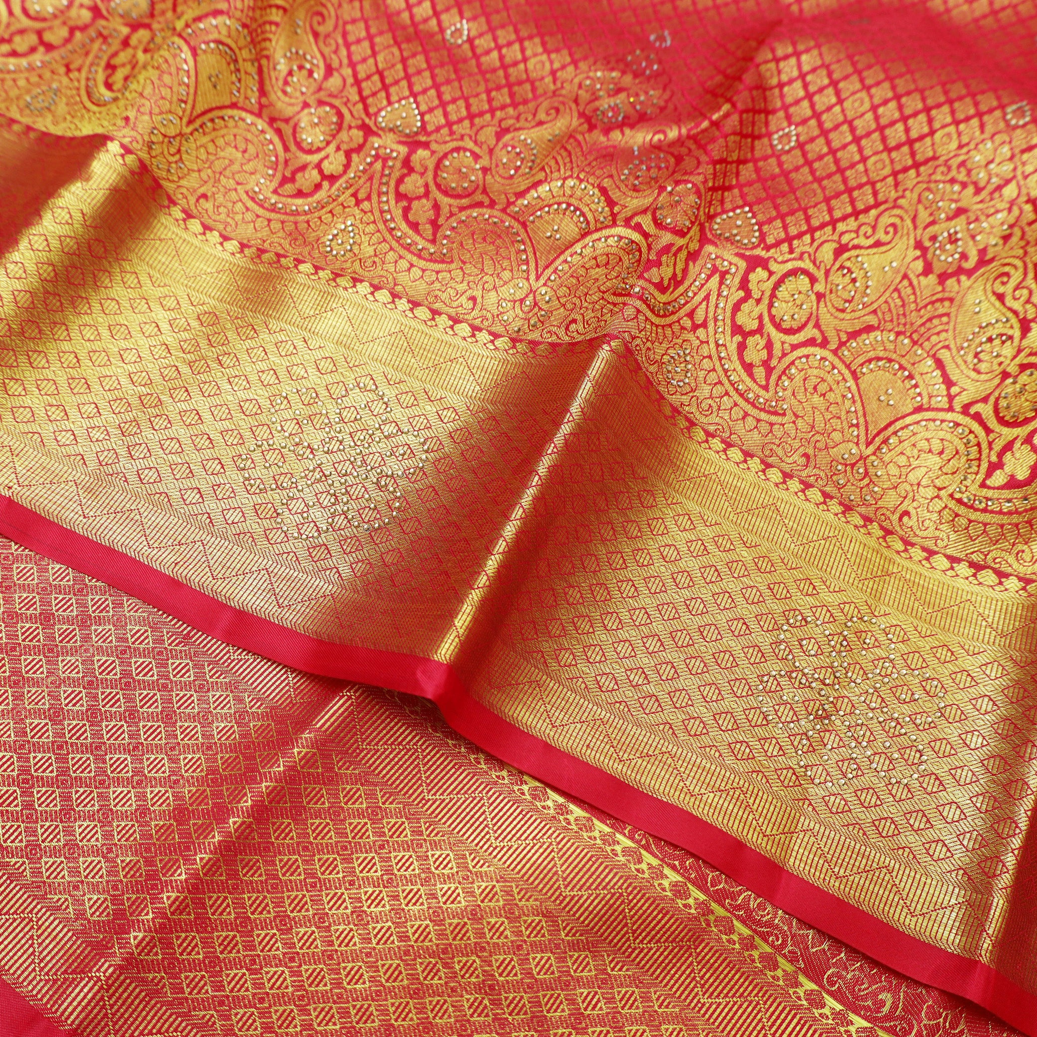 Red Color Golden Zari Border Wedding Silk Saree