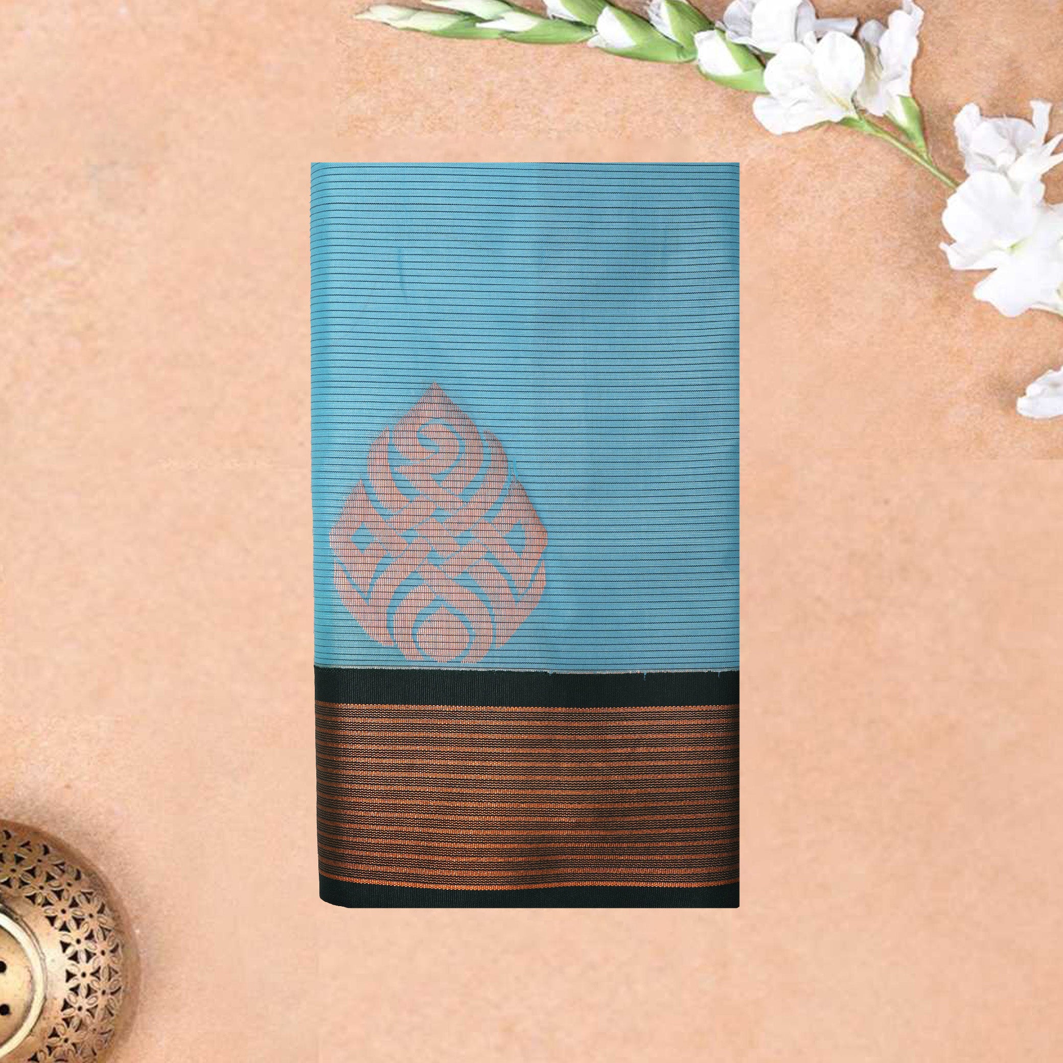 Sky Blue with Dark Green Soft Silk Saree