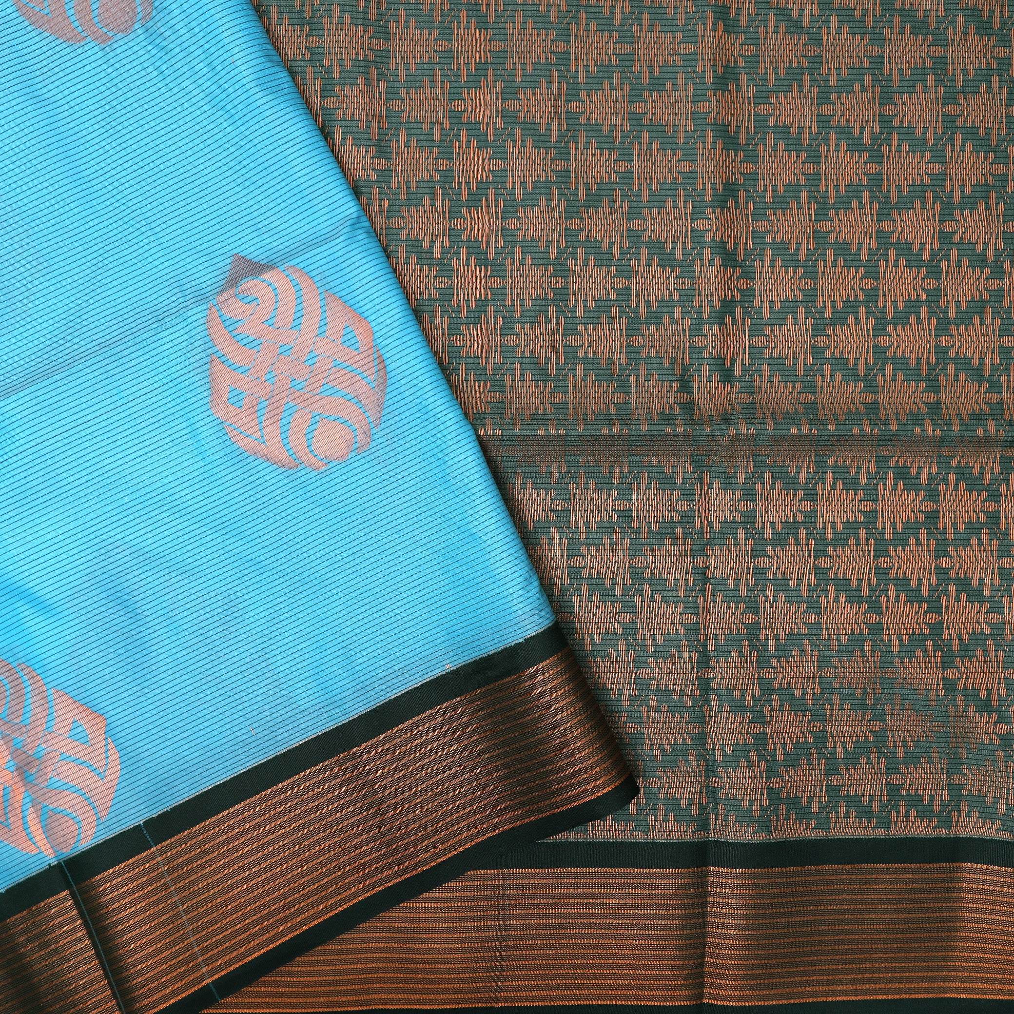 Sky Blue with Dark Green Soft Silk Saree