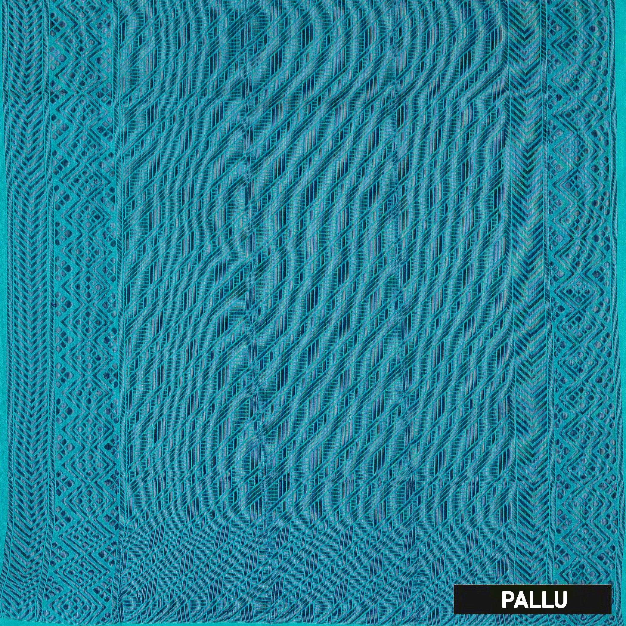 Turquoise Green Silk Cotton Saree Without Border