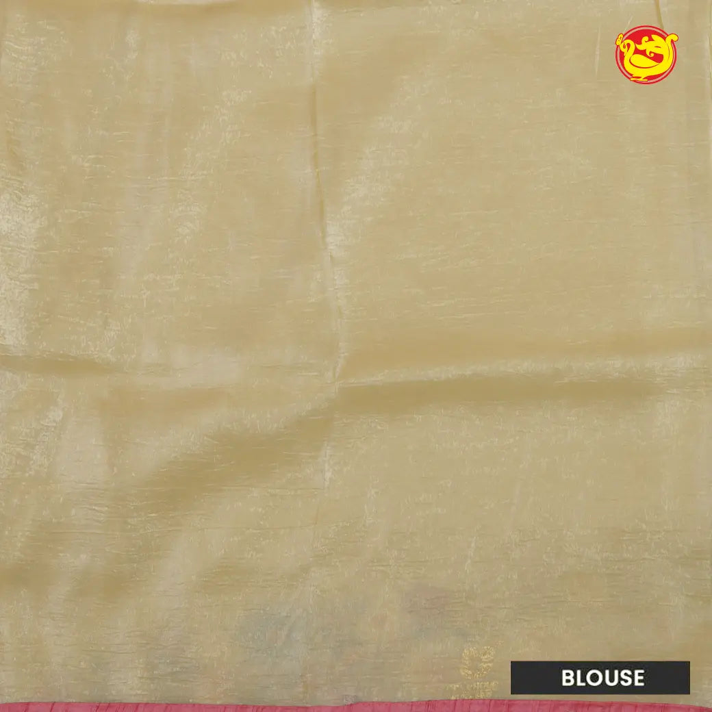 Gold-yellow with Embroidery work Buttas and Floral Design Tissue Saree