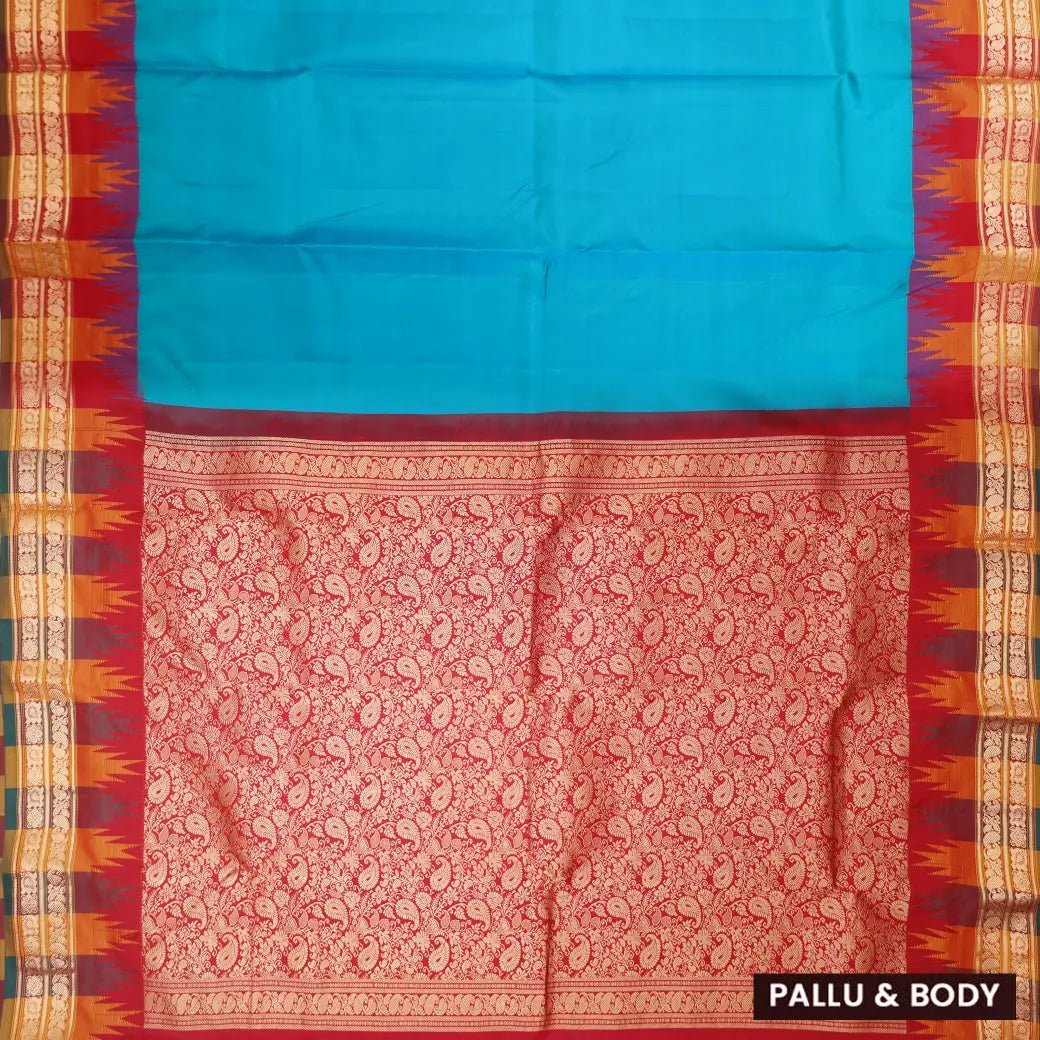 Sky Blue with Crimson Red hamsam silk saree