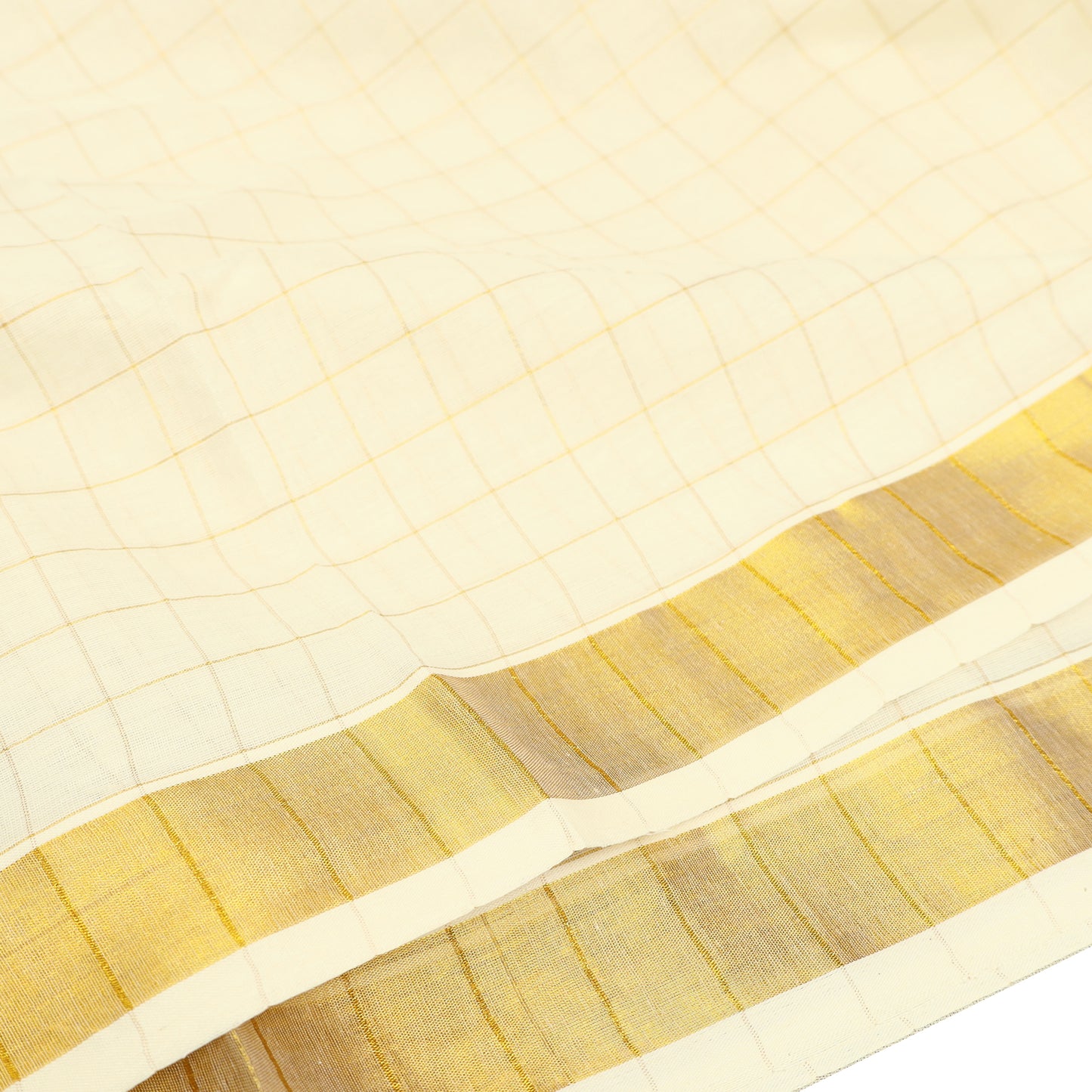 Off White With Golden Checked traditional kerala onam saree