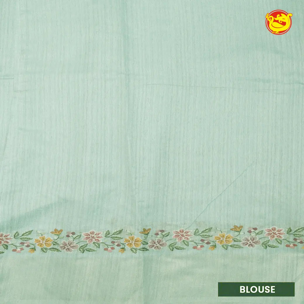 Pastel Green Embroidery Semi Raw Silk Saree