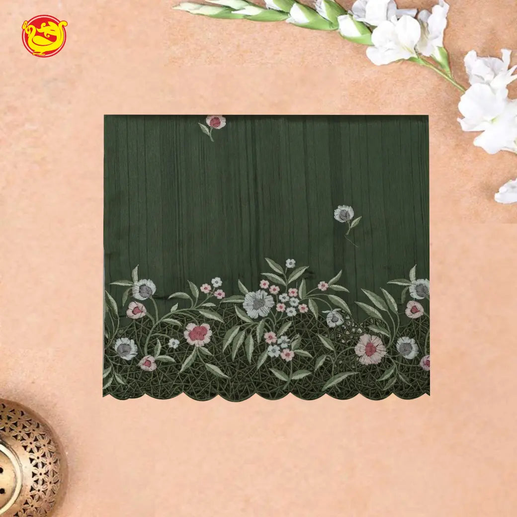 Green Embroidery border Semi Raw Silk Saree