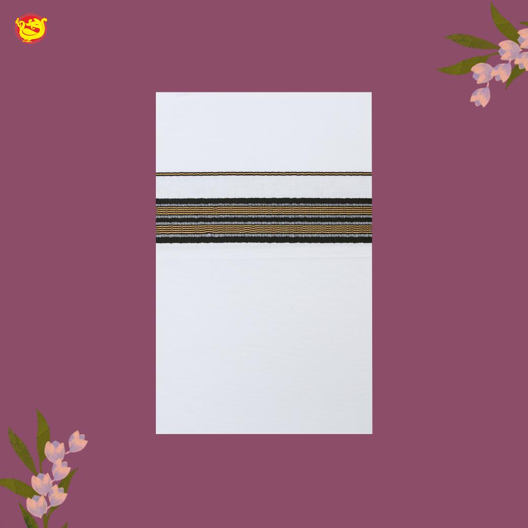 White with black Fancy Jari Border Single Layer Cotton Men’s Dhoti