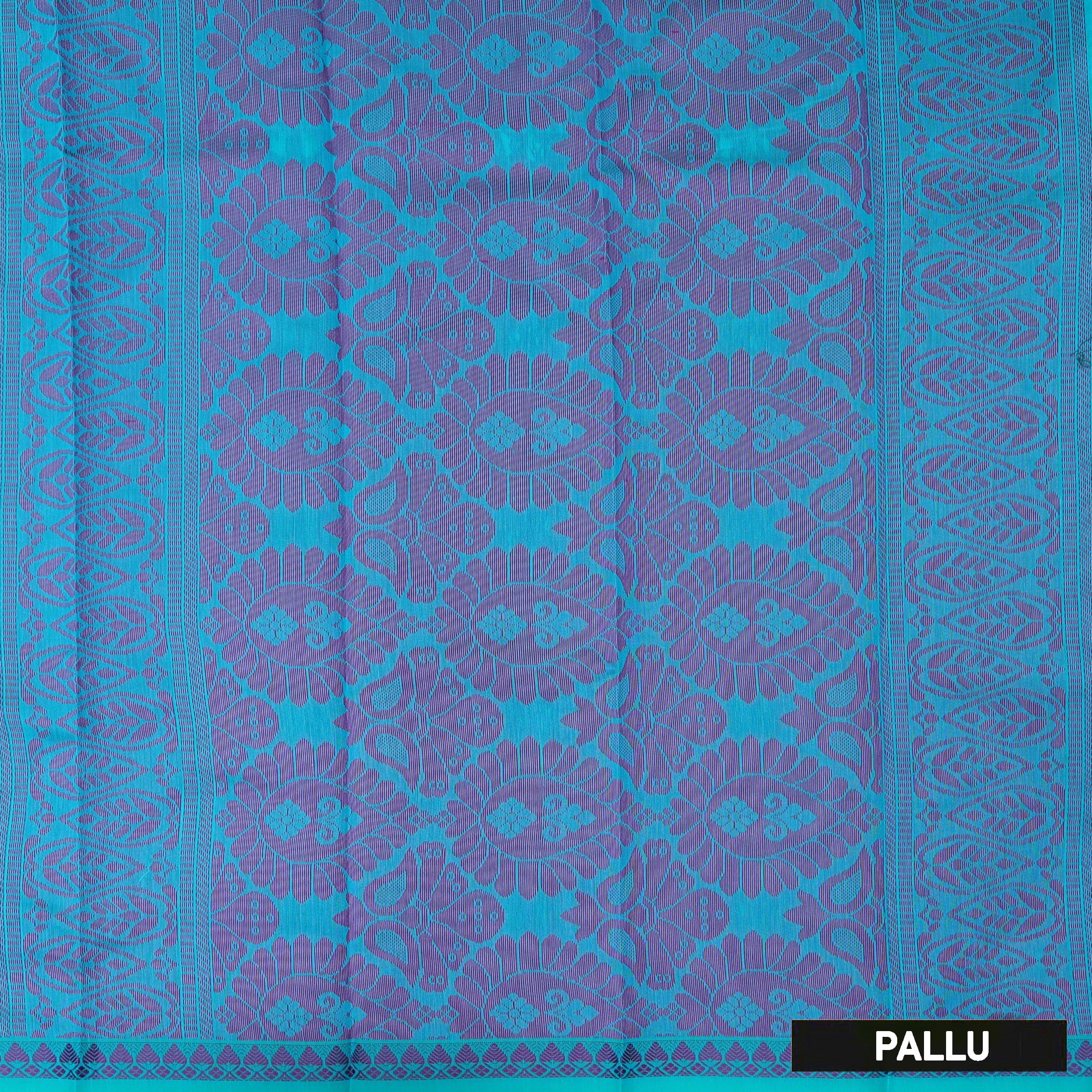 Turquoise Blue Silk Cotton Saree Without Border