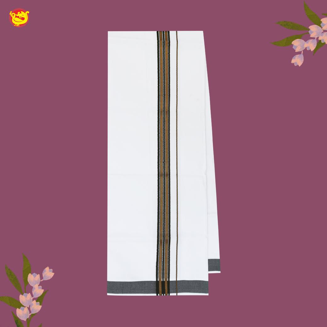 White with black Fancy Jari Border Single Layer Cotton Men’s Dhoti