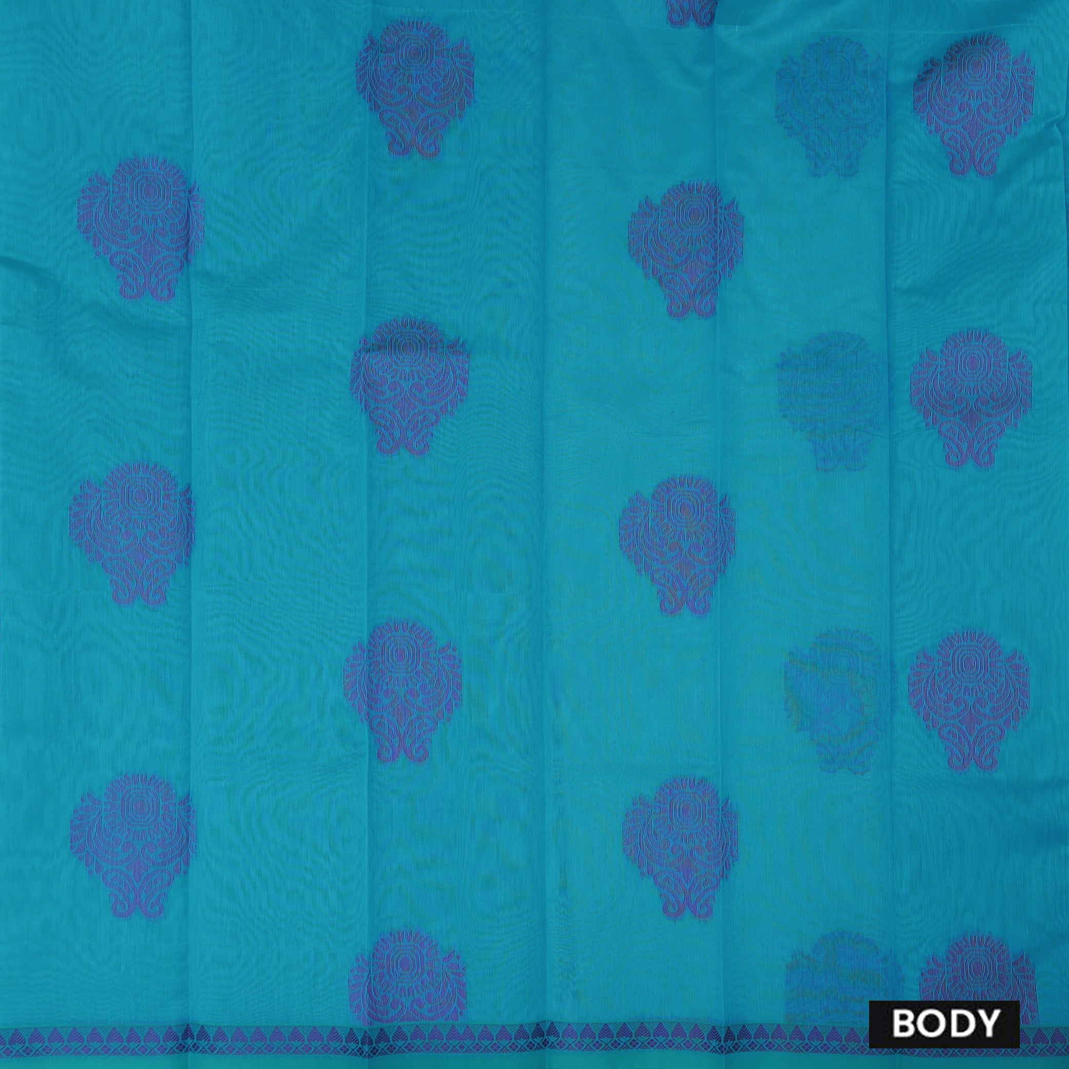 Turquoise Blue Silk Cotton Saree Without Border